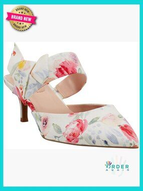 Kitten Heel Pumps with Bows Slingback Pointed Toe Floral Dress Shoes